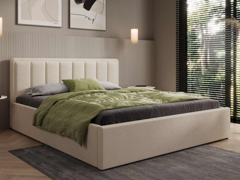 Łóżko tapicerowane z pojemnikiem SFG0143 | 160x200 | Boucle | Beż 3