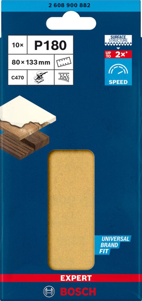 SANDPAPIR BOSCHK180 8H 80X133MM 10PK