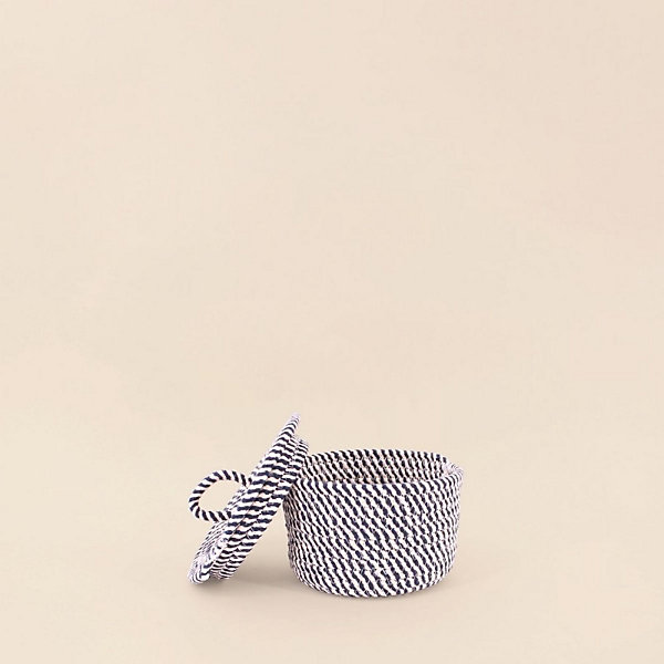 Panier rond en corde de coton noir et blanc 13x20cm