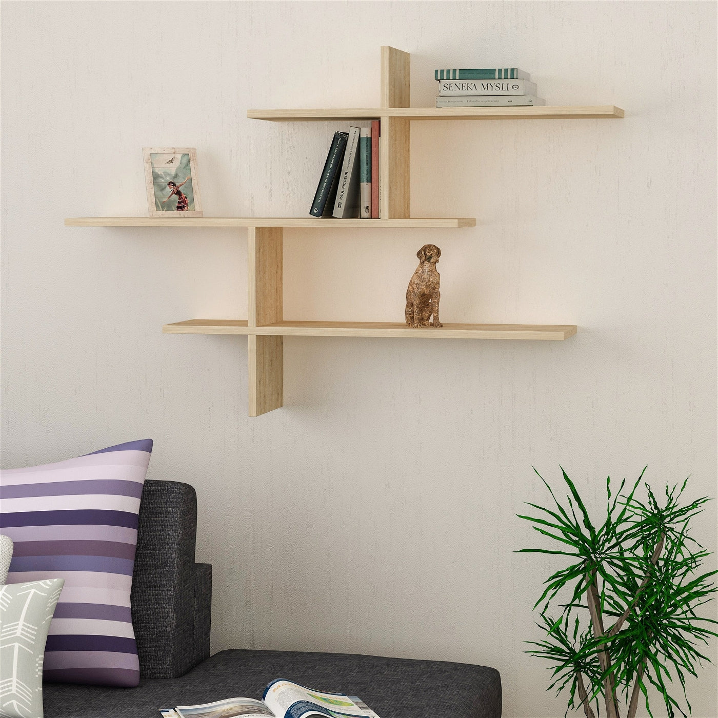 Giga Meubel - Wandplank Naturel Hout - 123x22x80,5cm - Leo