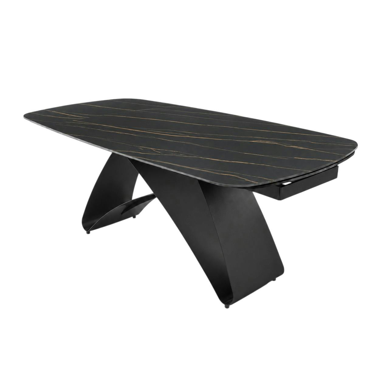 Table céramique extensible noire marbrée pied design 200-280 cm LORA