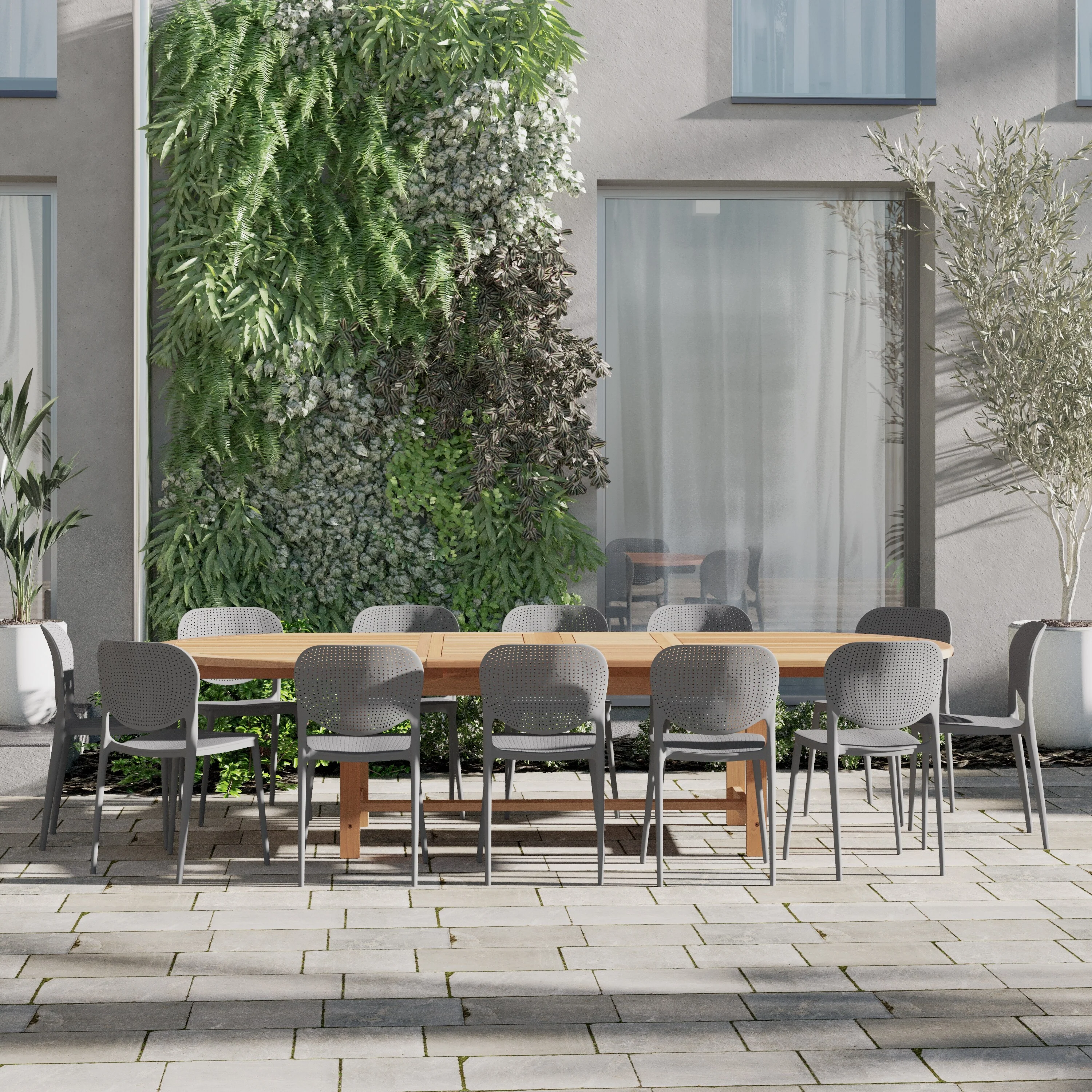 Amazonia Pierrer Outdoor Teak Wood Patio Extendable Dining Set