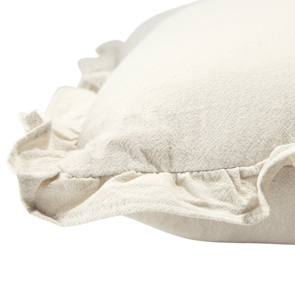 Coussin carré avec volants coton lavé beige 45x45cm