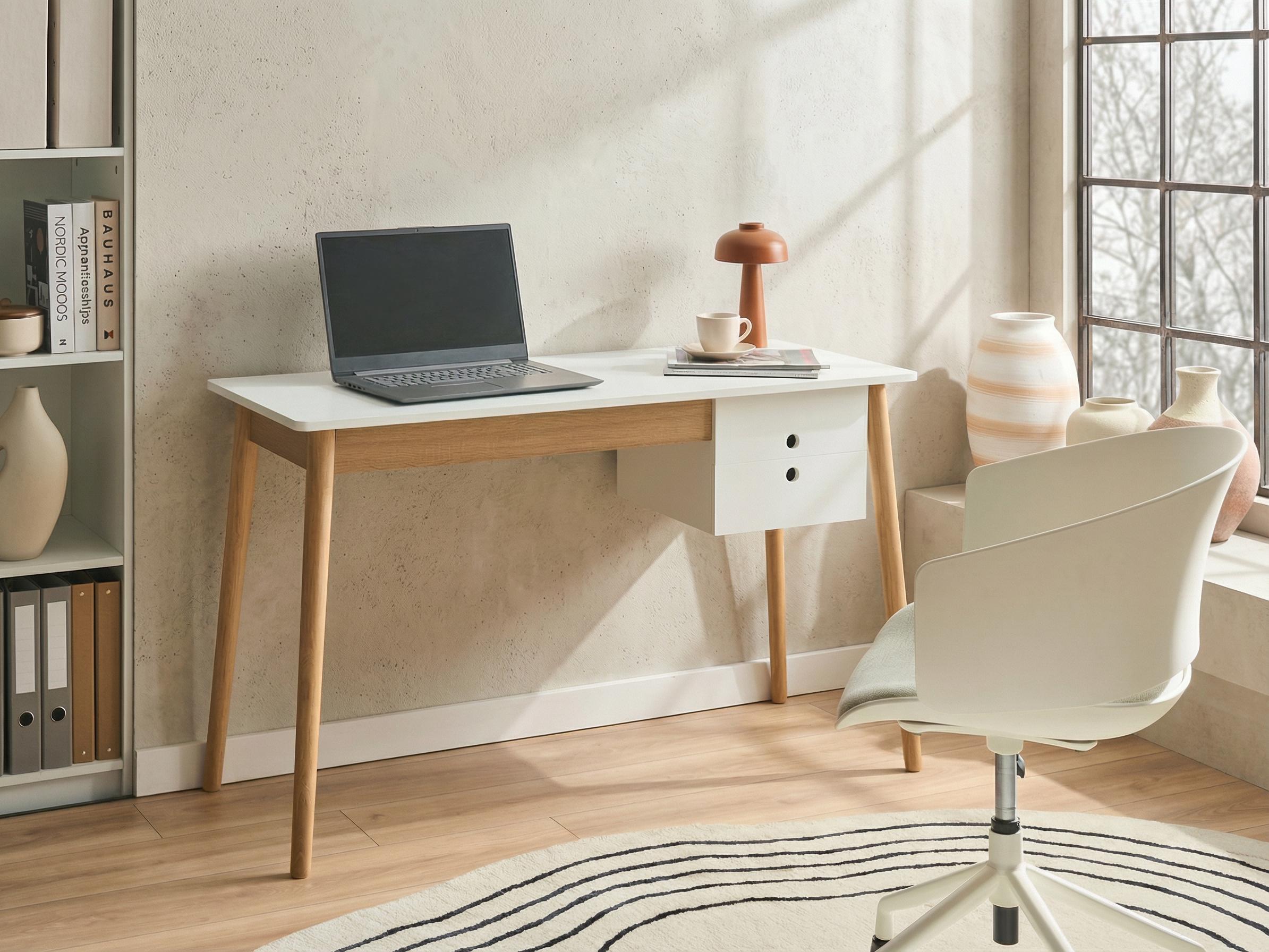 Home Office Desk FENESTRA Light Brown/ White 120 cm 50 cm