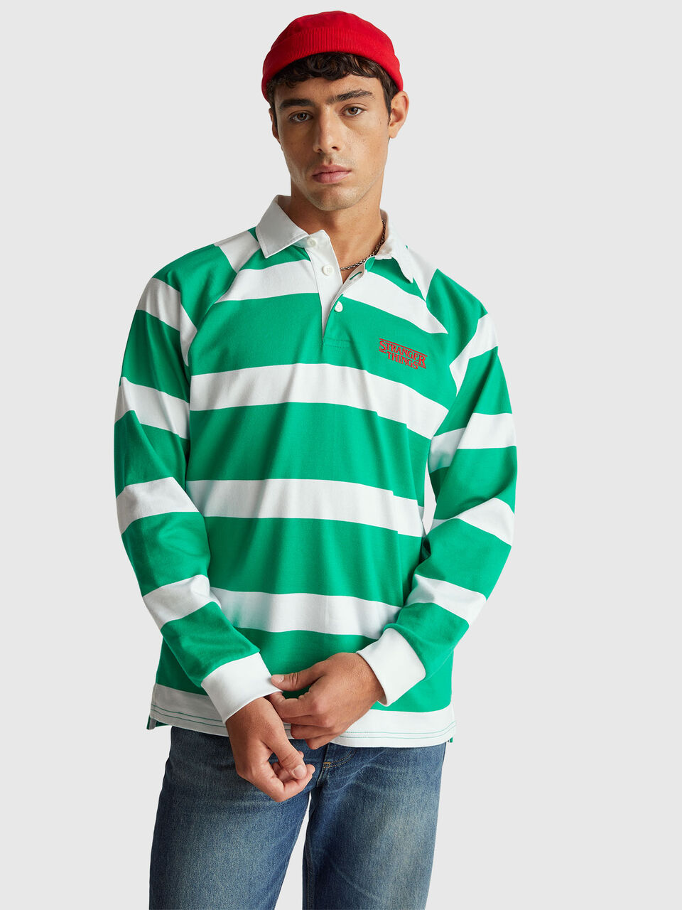 Stranger Things striped polo