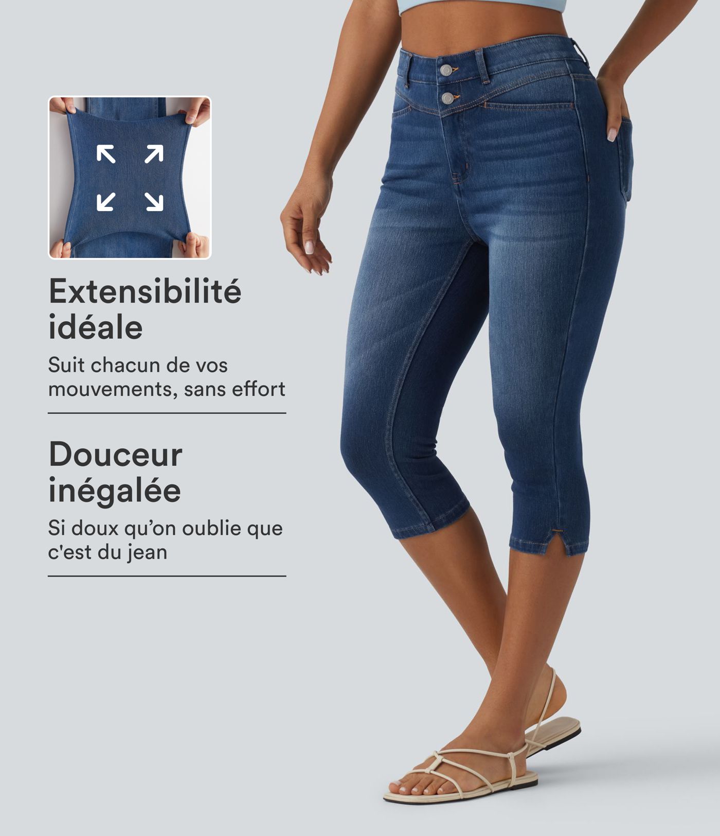 Halara Flex™ Jean slim casual capri taille haute avec fentes et poches