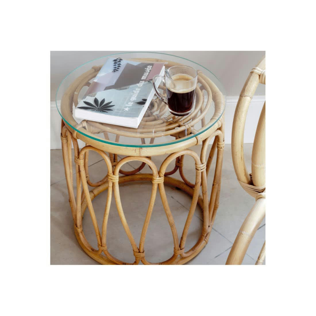 TAMBOUR - Table basse en rotin vintage