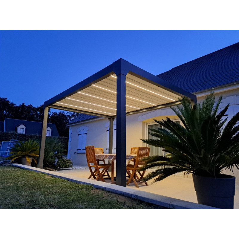 Pergola bioclimatique motorisée Pianela LDD gris sable 4 x 3 x 2,5 m