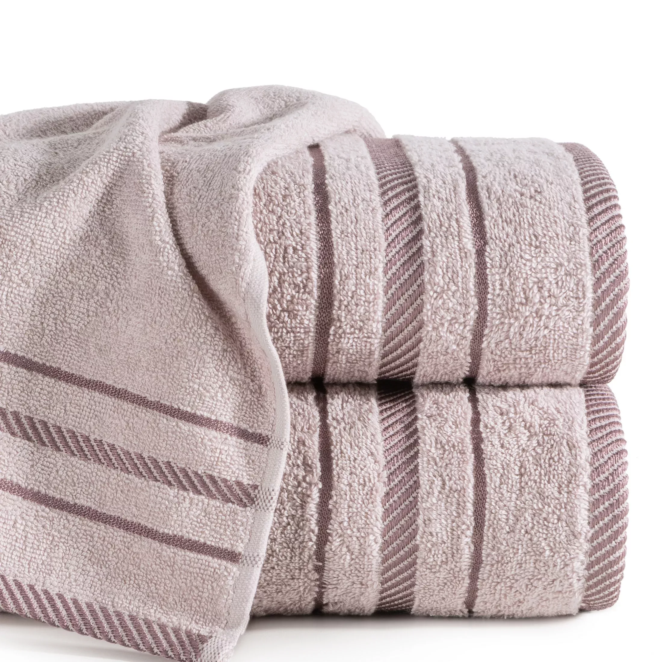 Ręcznik kąpielowy 50x90 cm bawełniany kolor pudrowy róż z bordiurą podkreśloną żakardowymi paseczkami 480 g/m2 KORAL