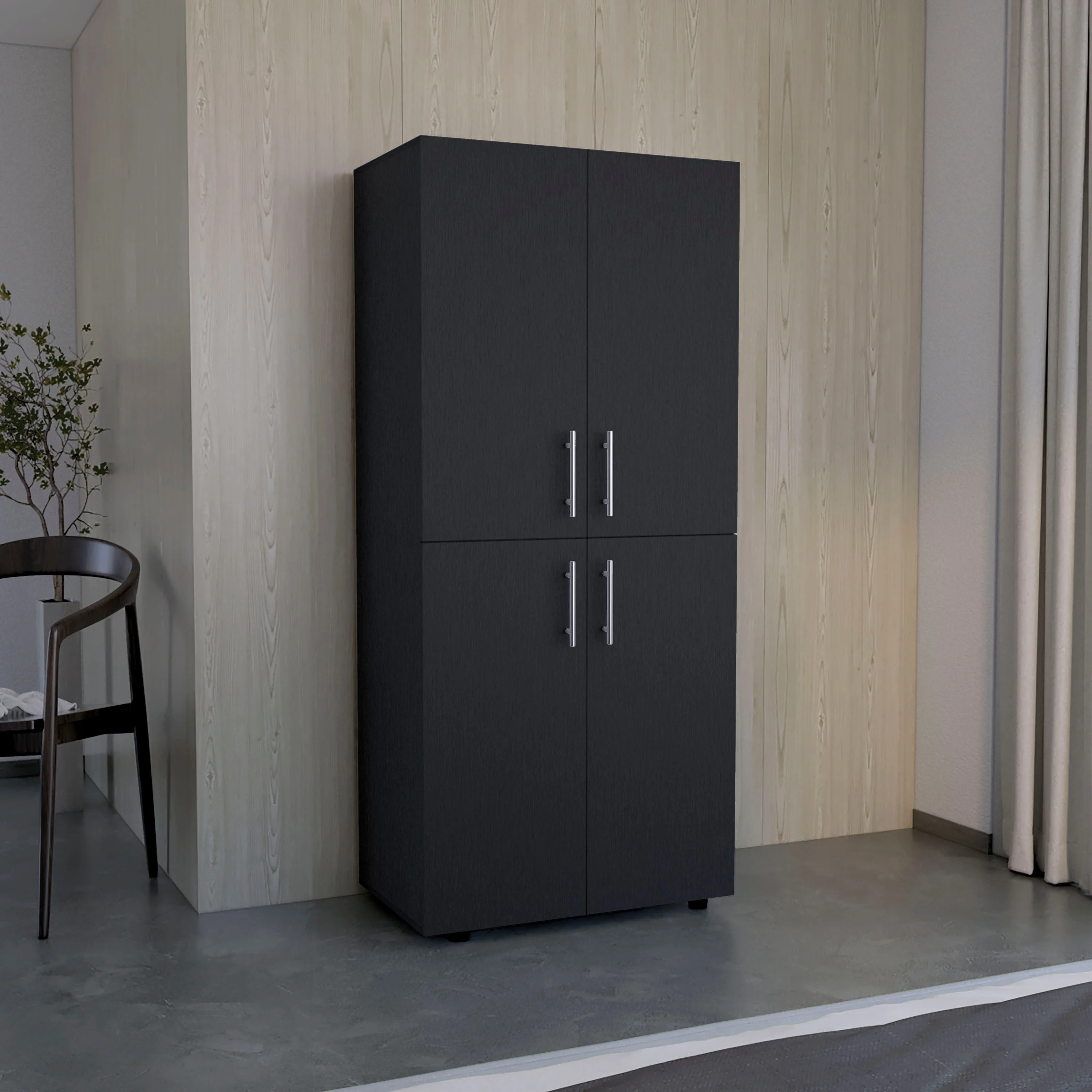 18.9 Modern Double-door Armoire with 6 Shelves and 2 Hanging Rods for Bedroom