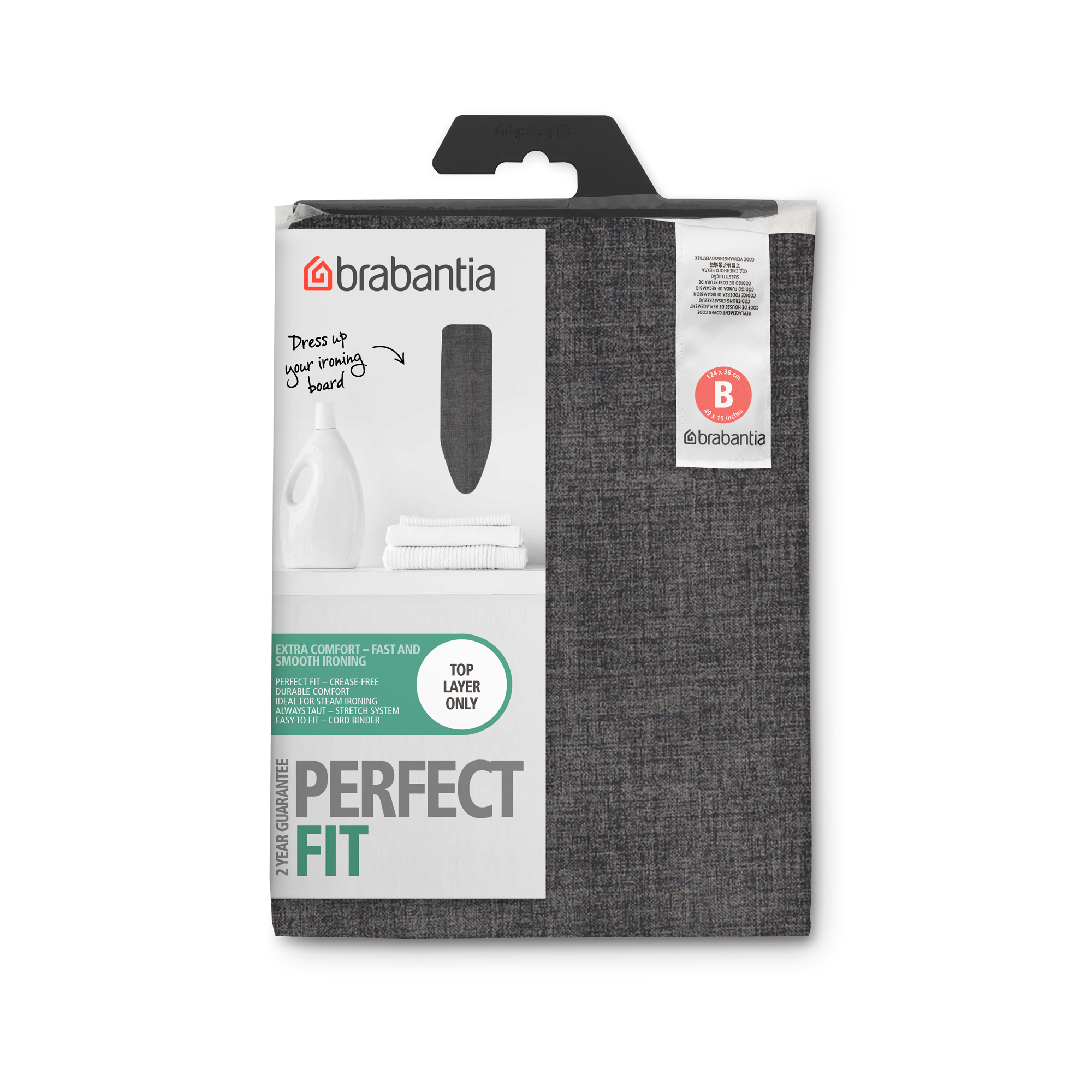 Brabantia Strijkplankhoes B, 124x38 cm, 2mm schuim - Denim Black