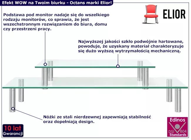 2poziomowa półka na biurko ze szkła hartowanego - Xyeno