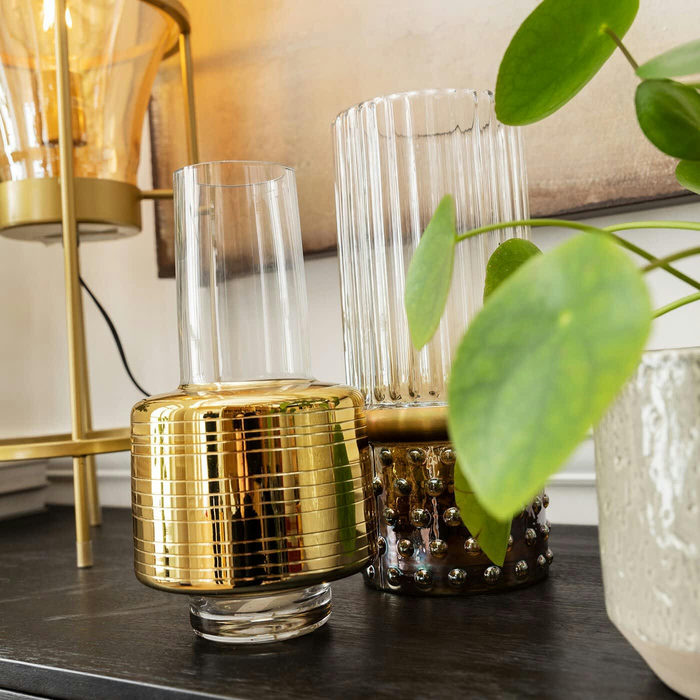 LA NOBLE - Vase en verre transparent et doré H27