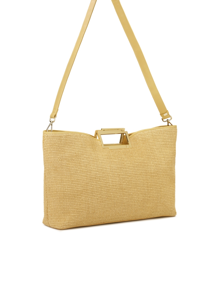 Beige raffia bag with built handles