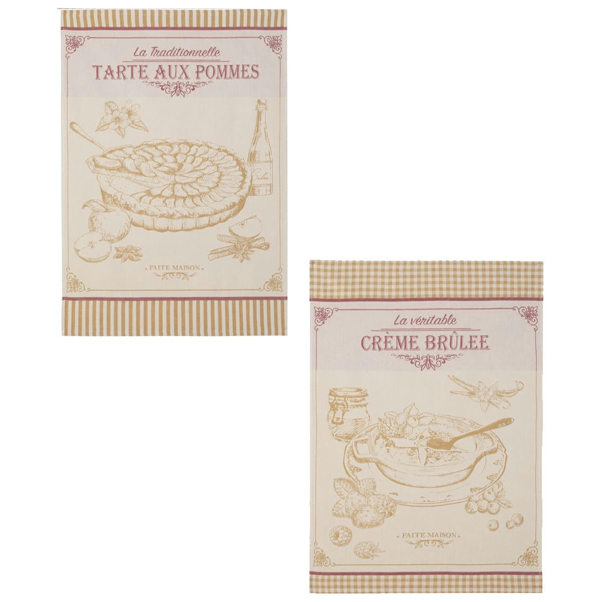 DESSERTS - Lot de 2 torchons en coton beige 50x75