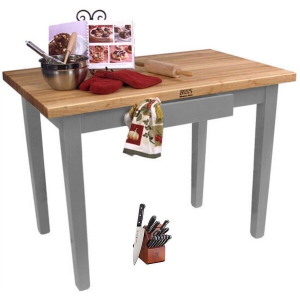John Boos C6030 60x 30 Butcher Block w/ Casters & Henckels Knife Set