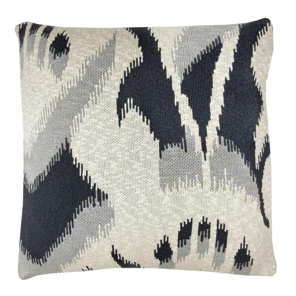 IKAT - Coussin ikat tricoté anthracite 50x50