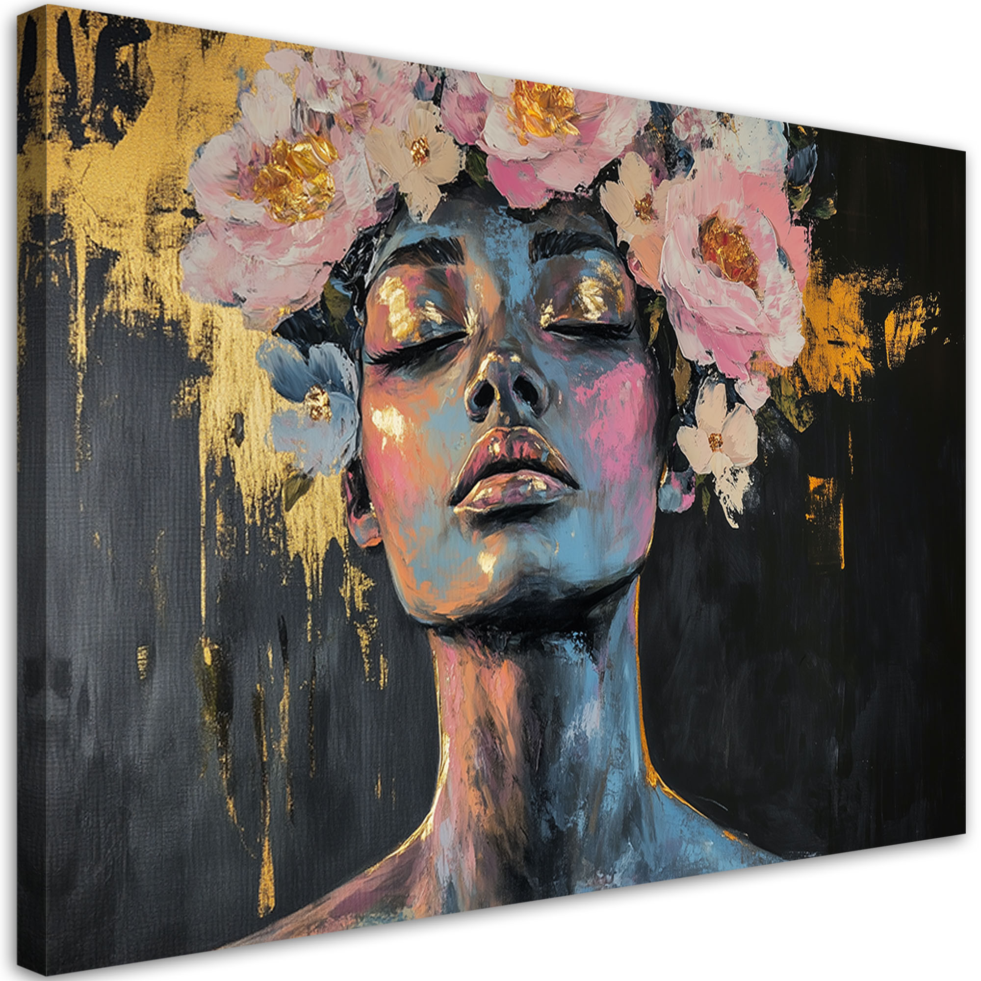Feeby Obraz na płótnie, Abstrakcja Portret Kobiety z kwiatami 60x40