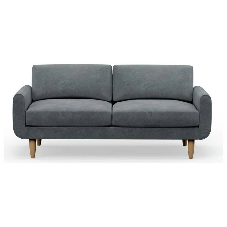 Hutch Velvet Round Arm 3 Seater Sofa - Slate Grey