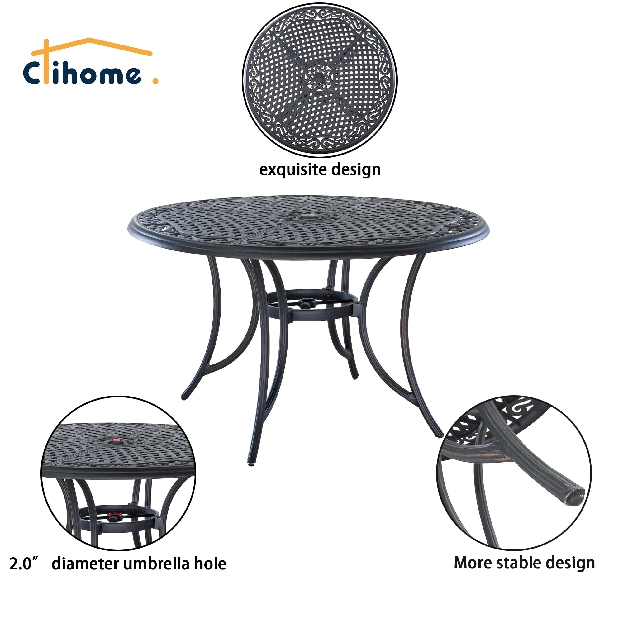 Clihome 5-PCS Set Cast Aluminum Outdoor Dining Set for Patio