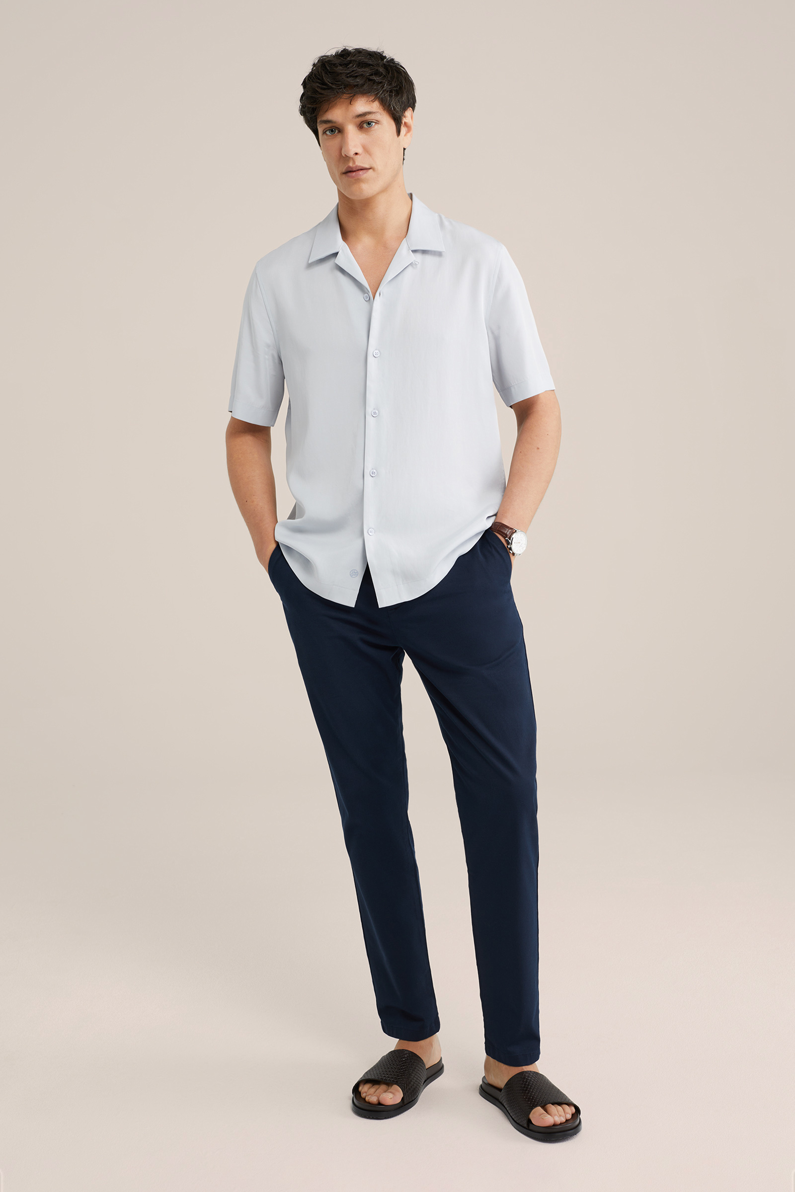 Heren tapered fit soft touch chino van katoen modalmix