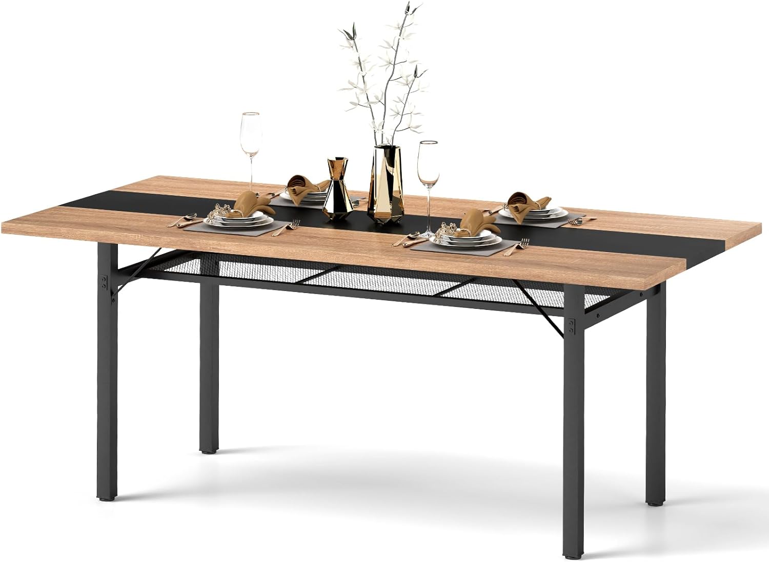 Giantex 71 Dining Table for 6-8 People, Large Kitchen Table with Heavy-Duty Metal Frame, Storage Rack, Industrial Rectangular Dinette Table for Dinner Dining Room Living Room Conference