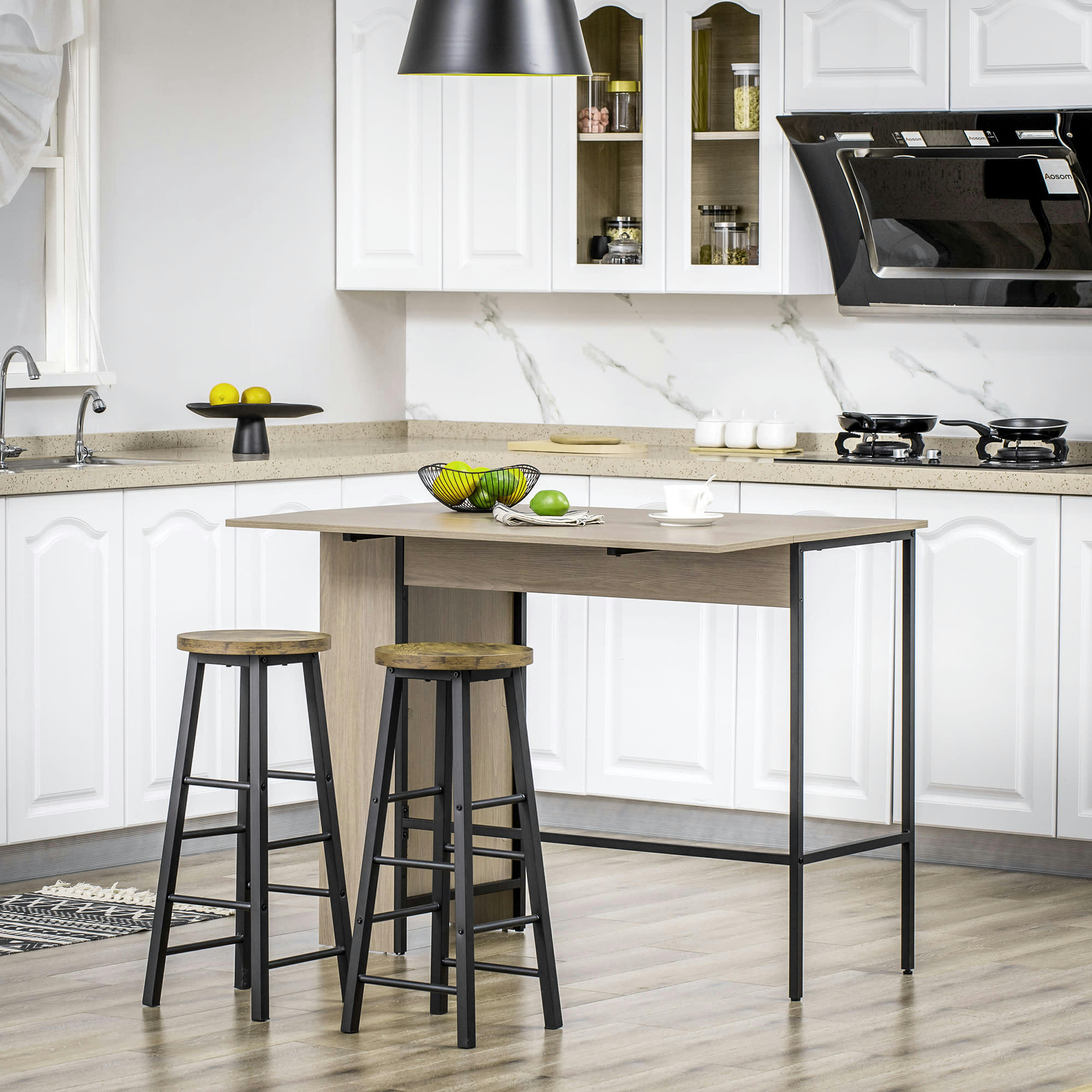 - Table de bar extensible design industriel métal noir aspect bois gris