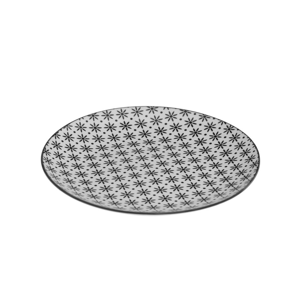 Set of 6 "Bohemia" dessert plates D.18.9 cm, Black & White