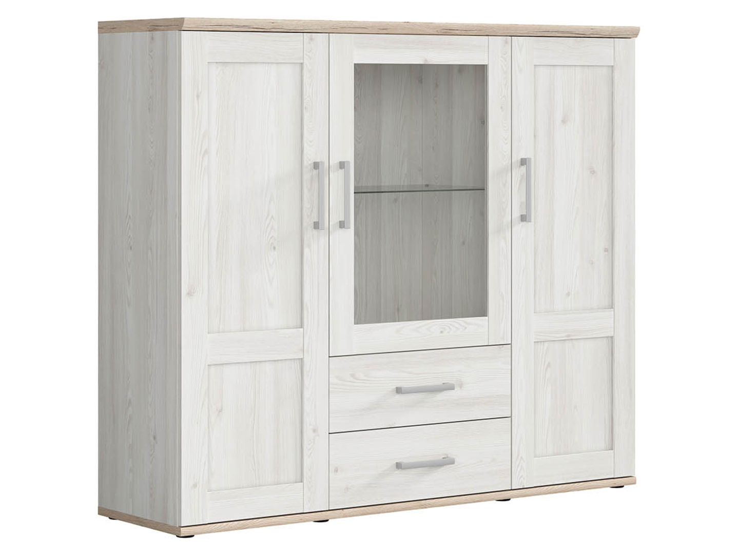 Witryna Romance 156 cm z 3 drzwiami i 2 szufladami modrzew sibiu jasny