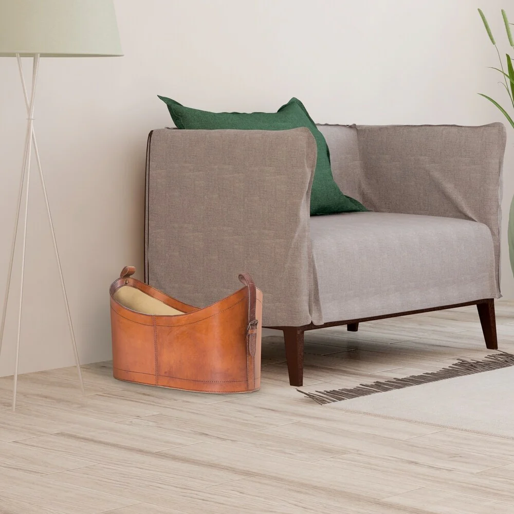 Light Brown Magazine Leather Basket