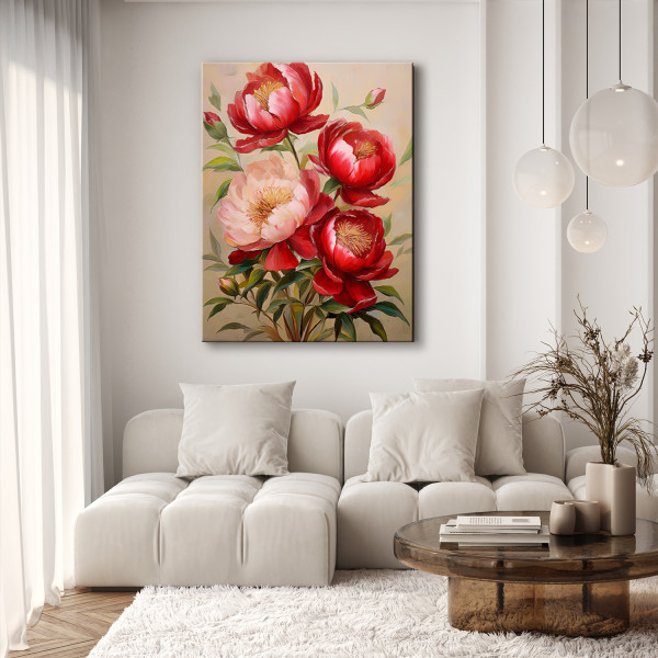 Feeby Obraz na płótnie, Kwiaty Czerwone Piwonie Botanika 40x60