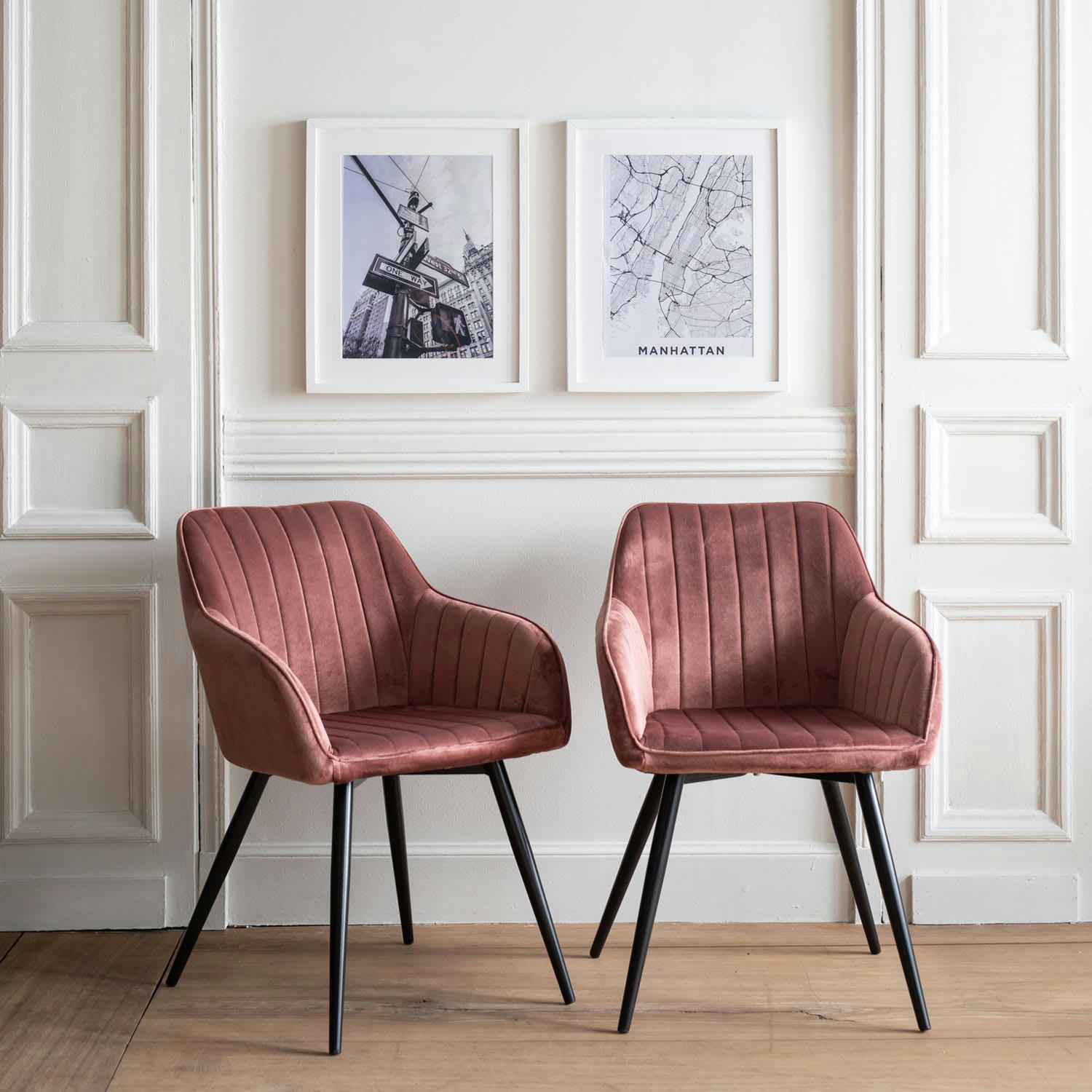 BERTILLE - Lot de 2 chaises vintage en velours rose