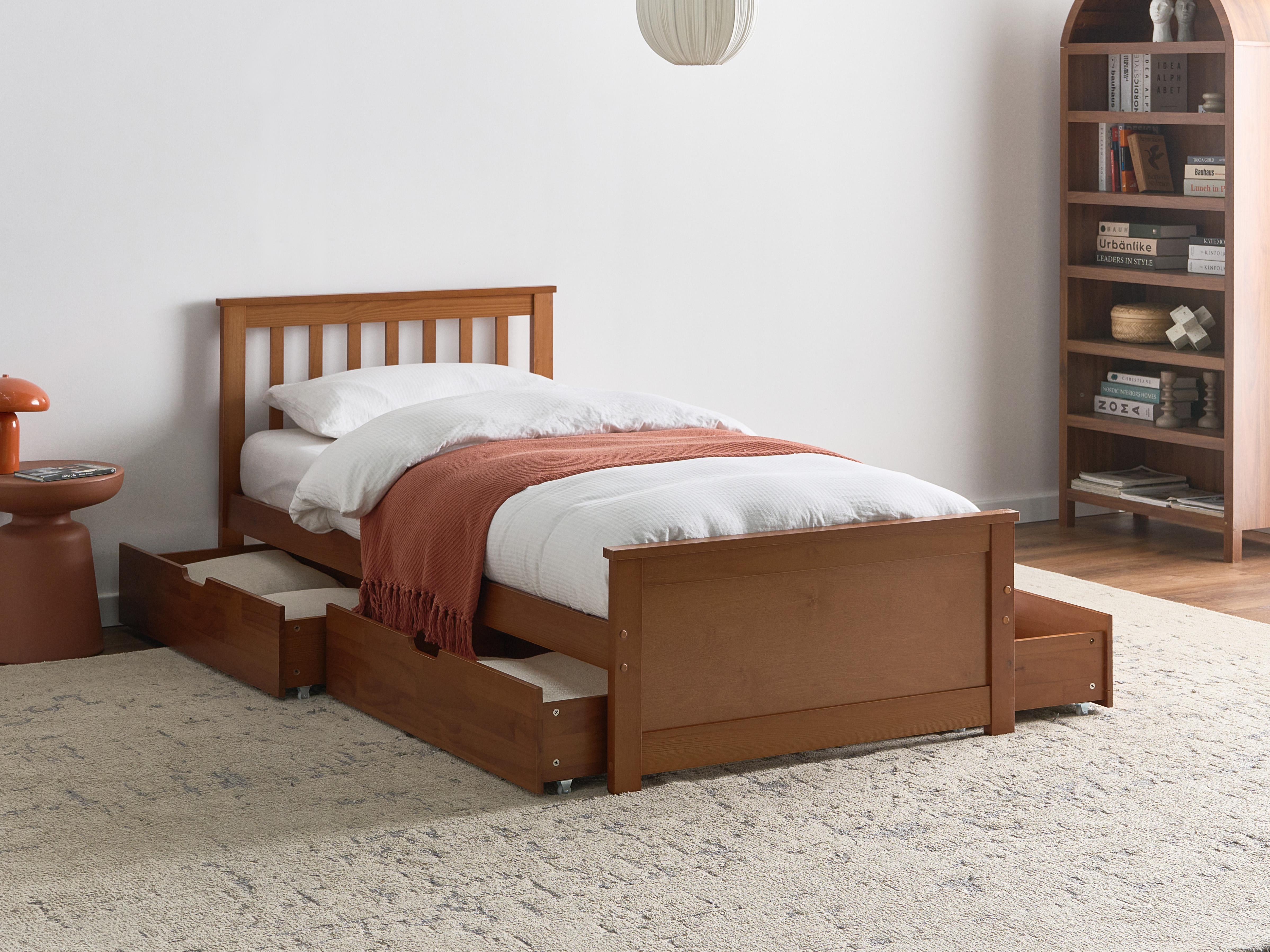 Bed with 4 Drawers Pine Wood OLENDON 90 x 200 cm (EU Single) Brown