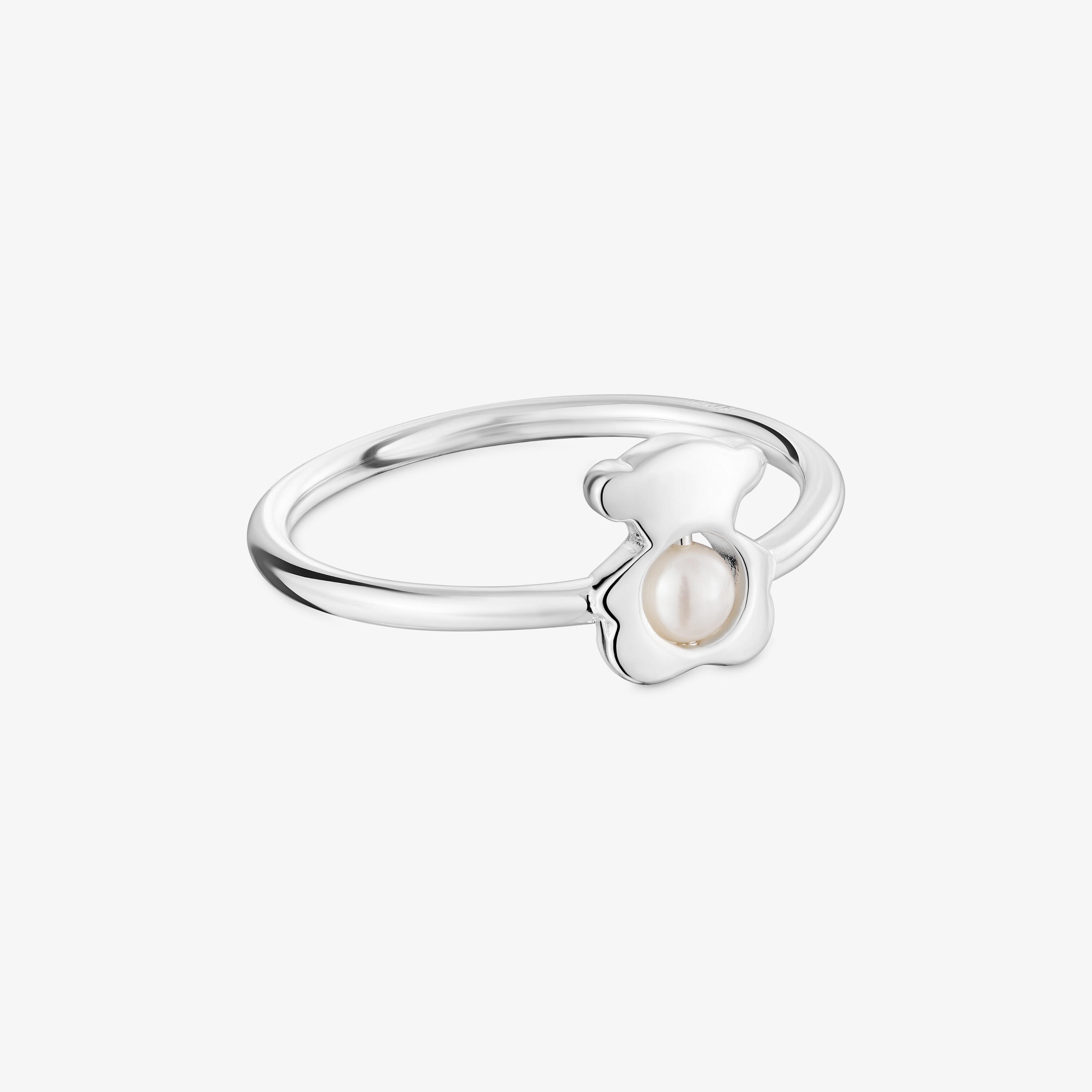 Anillo pequeño oso de plata con perla cultivada I-Bear
