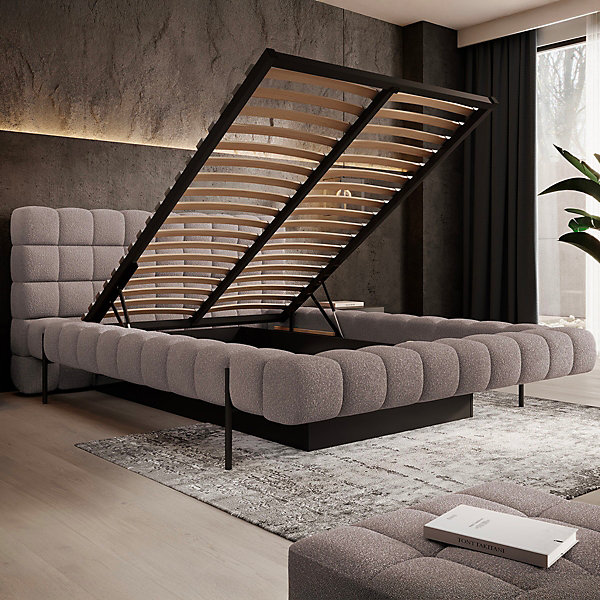 Lit coffre 160x200 sommier inclus Ezio Gris