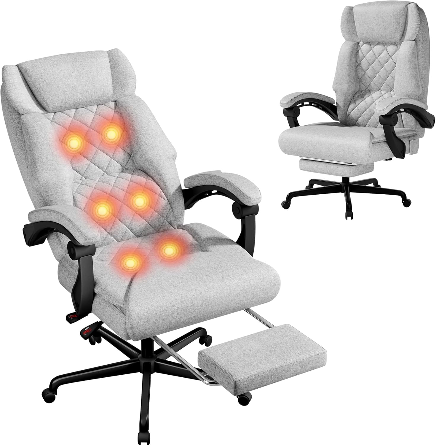 Furmax Massage Office Chair with Foot Rest 6 Points Vibration 400LBS Big and Tall Office Chair for Heavy People High Back Reclining Executive Computer Chair for Home Office Desk (Grey)