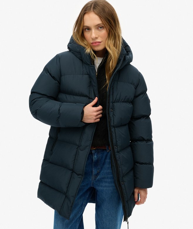 Hooded Sports Puffer Mid Length Jacket
