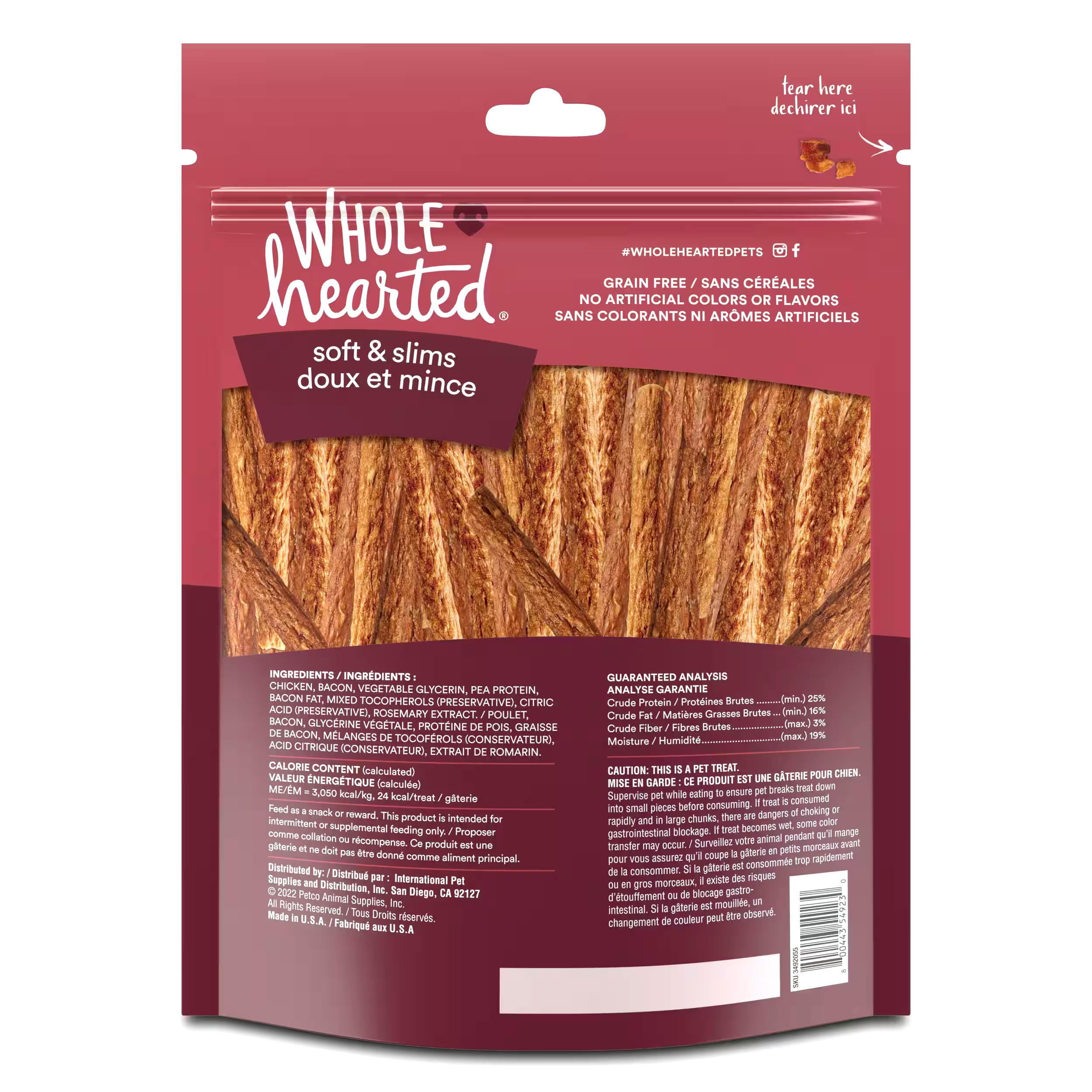 WholeHearted Grain Free Bacon Soft Stick Treats, 453-g