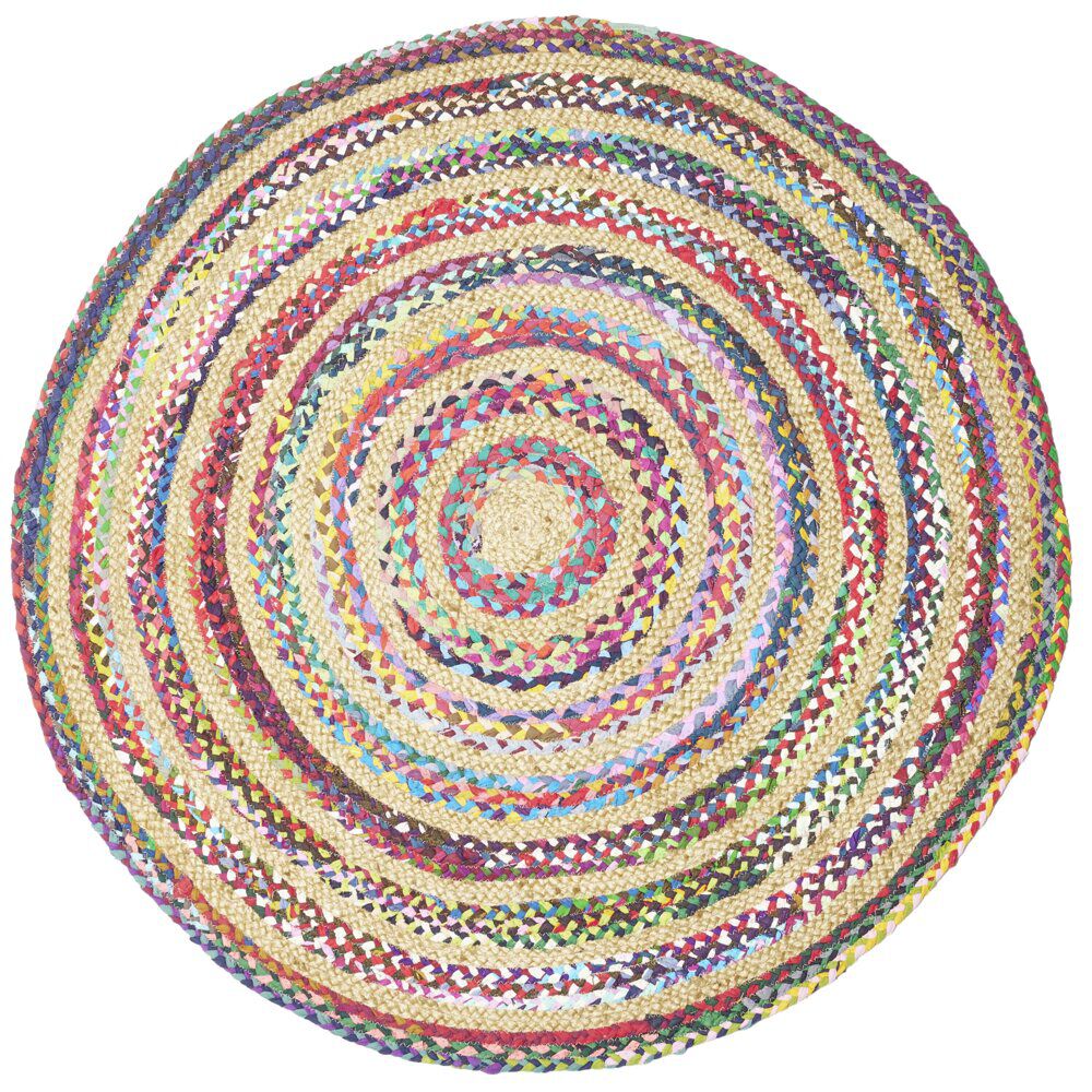 Tapis rond jute et coton Chindi multicolore Ø120cm