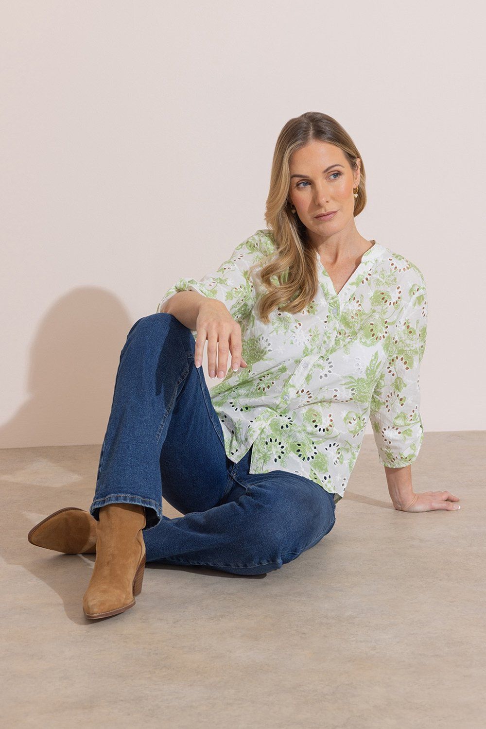 Klass. Floral Eyelet Cotton Blouse
