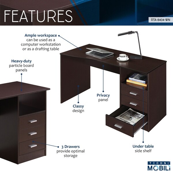Classic Computer Desk with Multiple Drawers,Plenty of Storage Space,Suitable for Home Office and Business Office