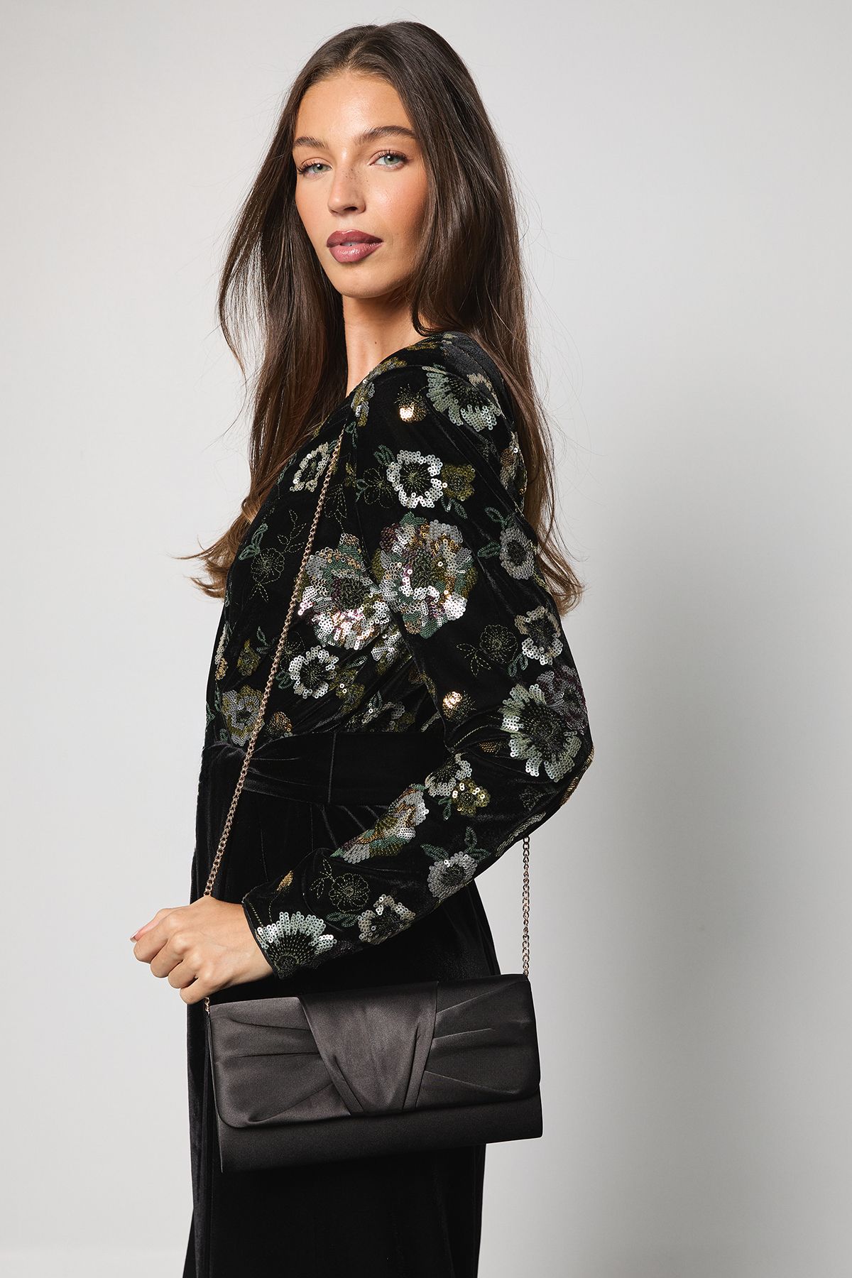 Coast Emma Satin Detail Chain Clutch Bag