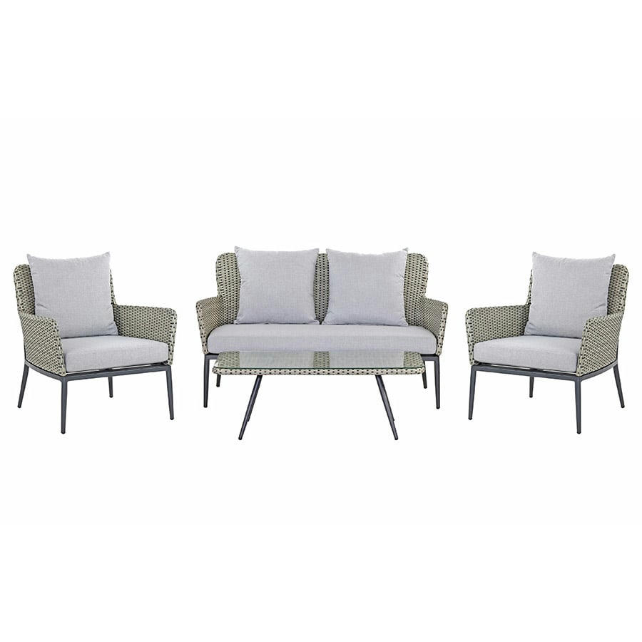 - Salon de jardin avec coussins en rotin gris tourterelle