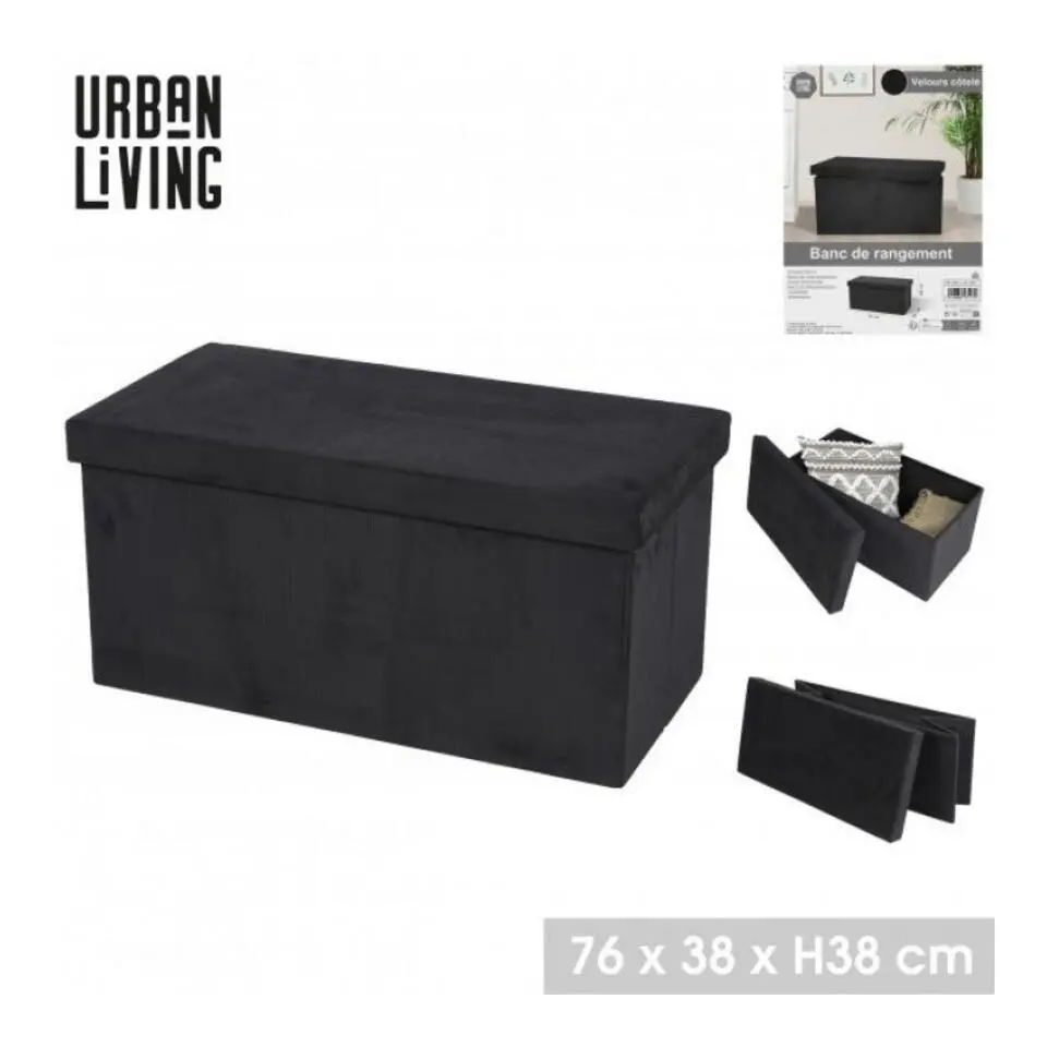 Urban Living poef/hocker/opbergbox - zwart - mdf - 76 x 38 x 38 cm