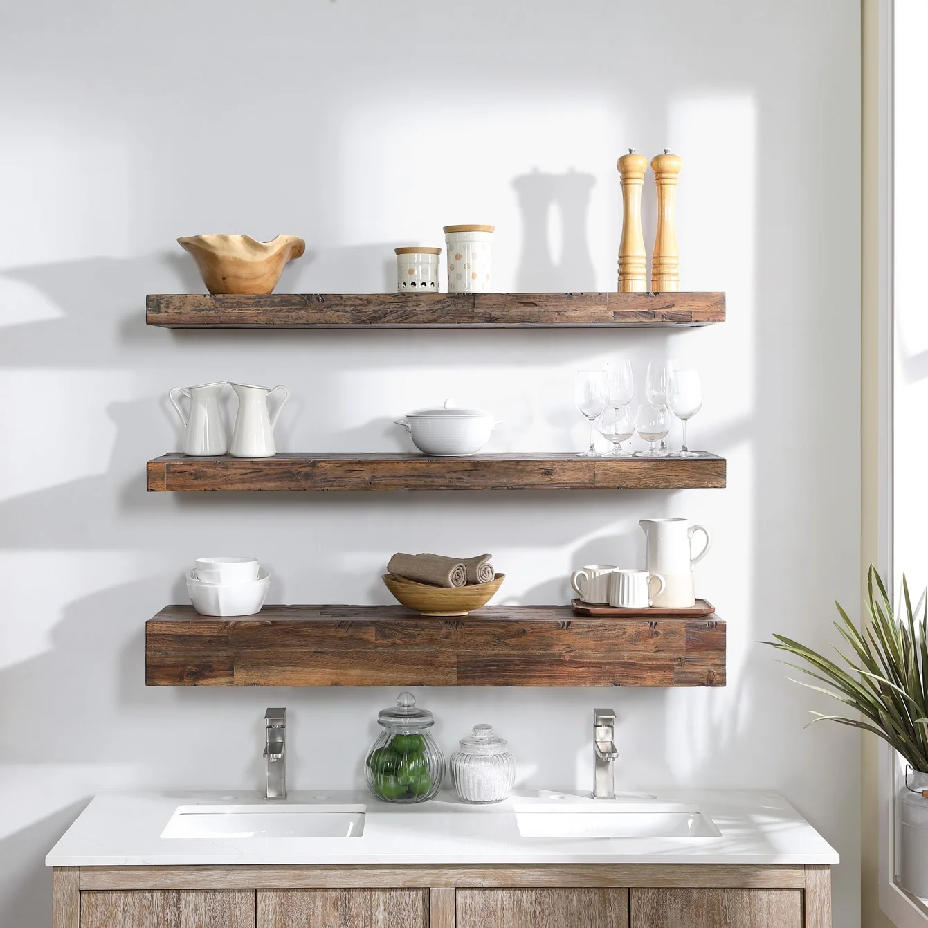 Distressed Floating Shelf Set with Hidden Storage (3 Pcs Set)