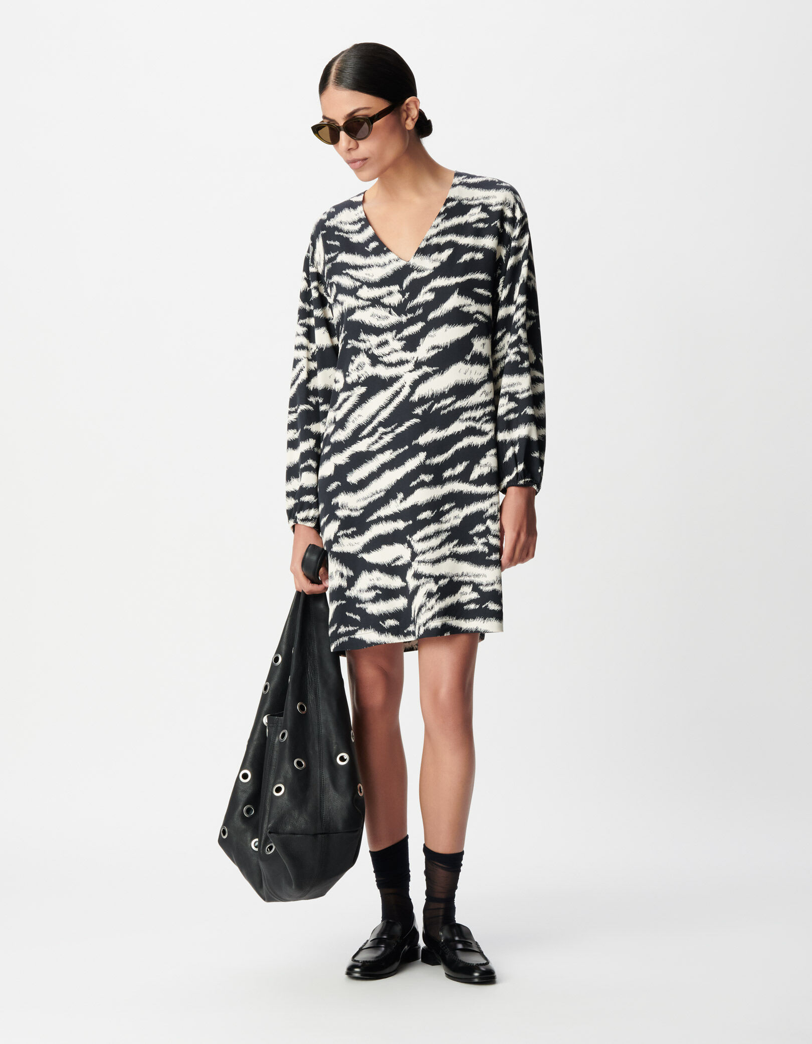 Robe noire imprimé zèbre Femme