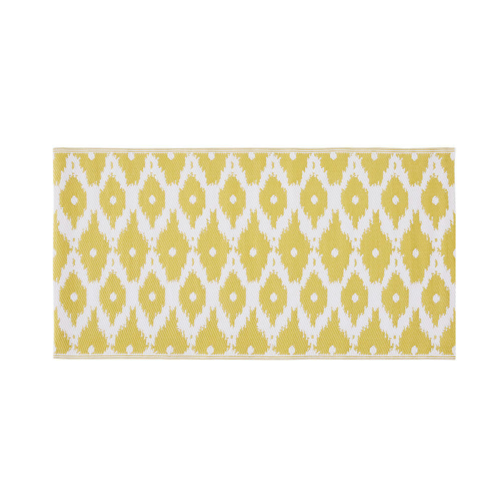 DHATU - Tapis réversible en polypropylène jaune motifs graphiques blancs 75x140
