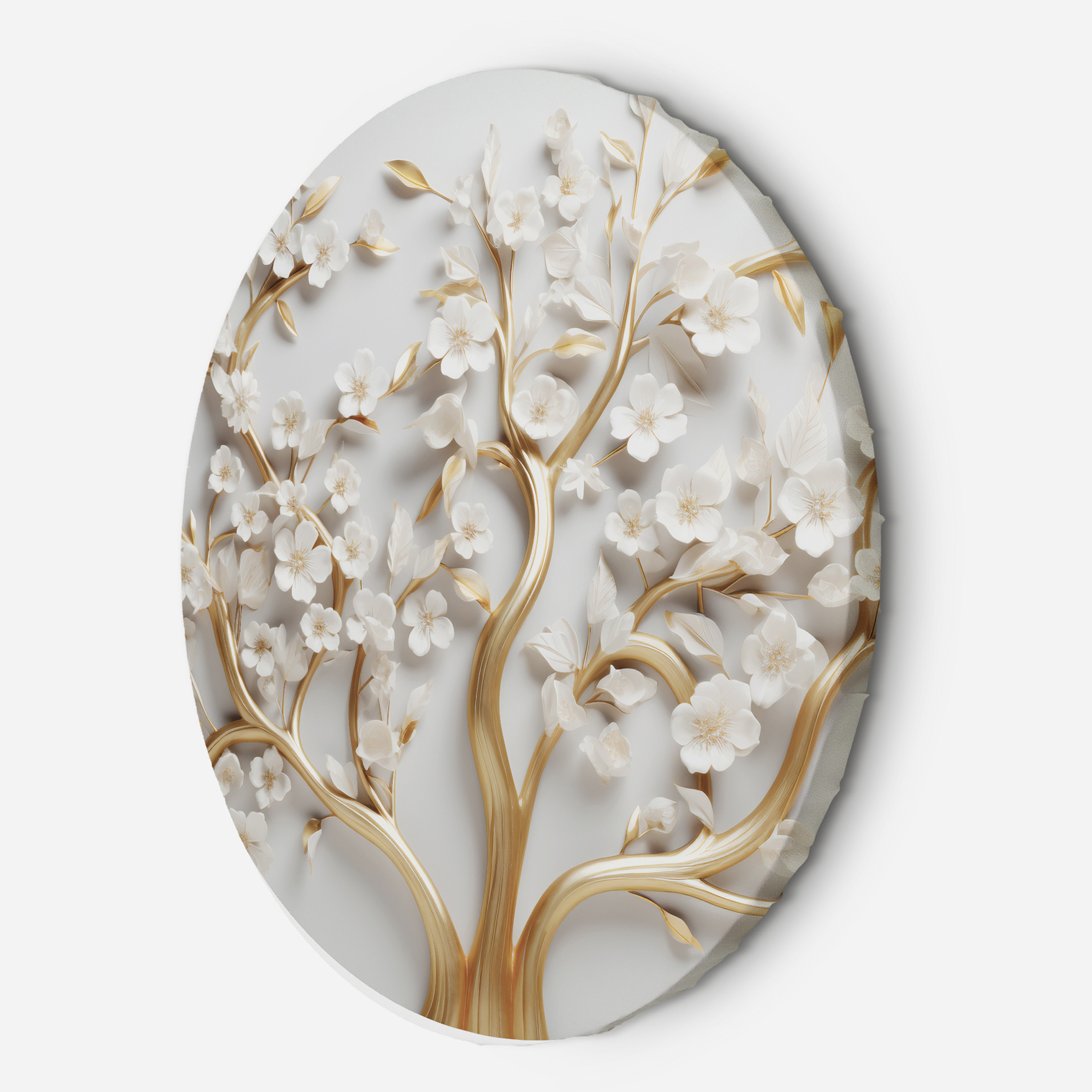 Feeby Okrągly obraz, Złoty kwiat magnolii glamour 3D 40d