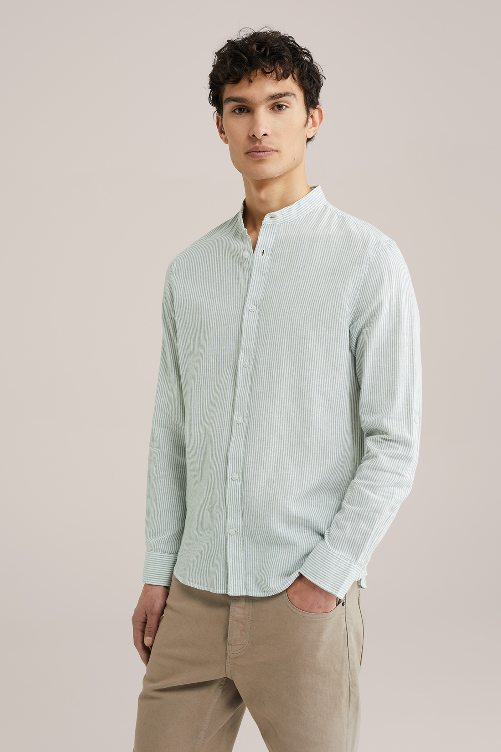 Heren Regular fit overhemd van linnenmix