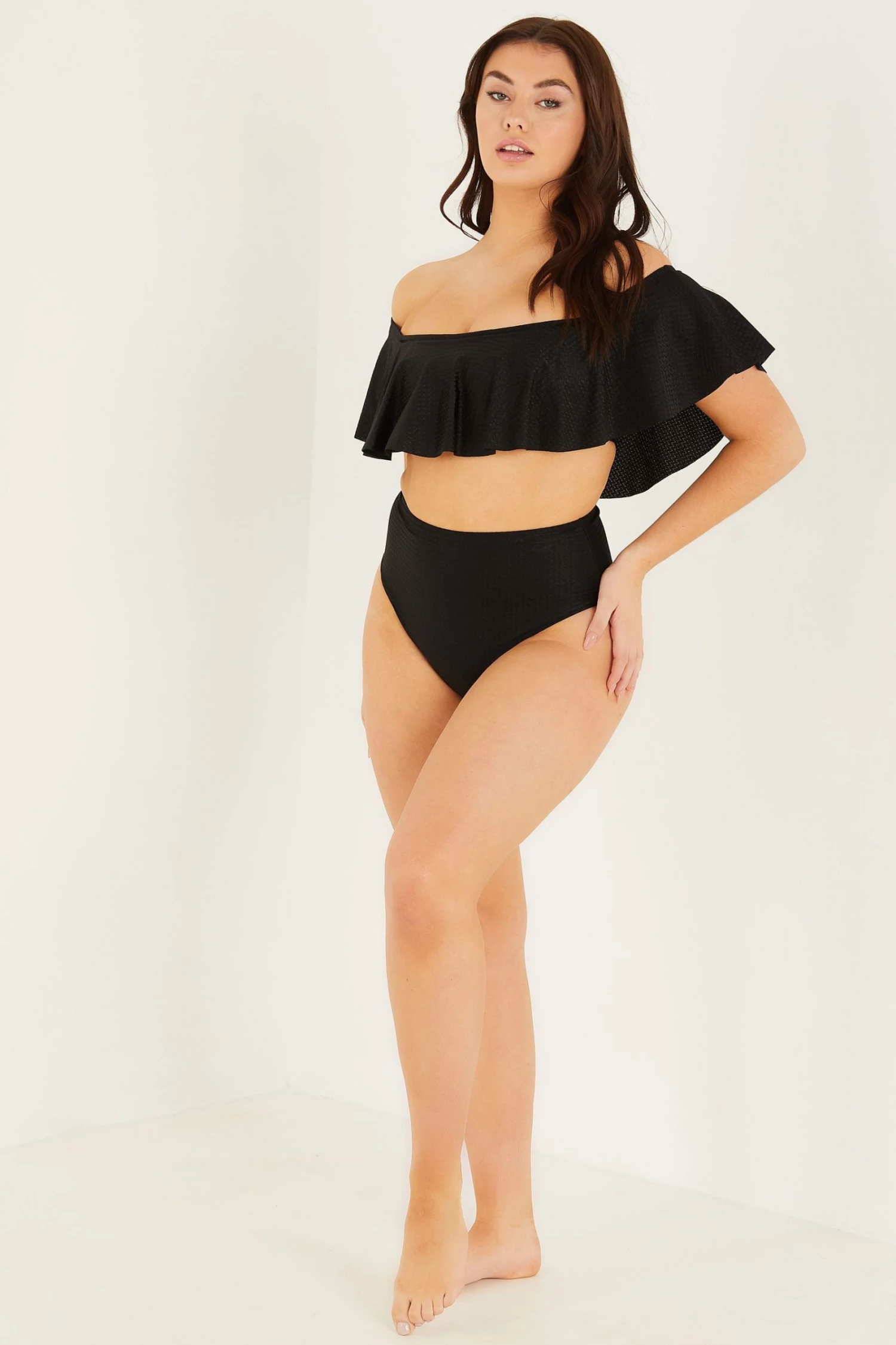 Quiz Black Textured Frill Bikini Top
